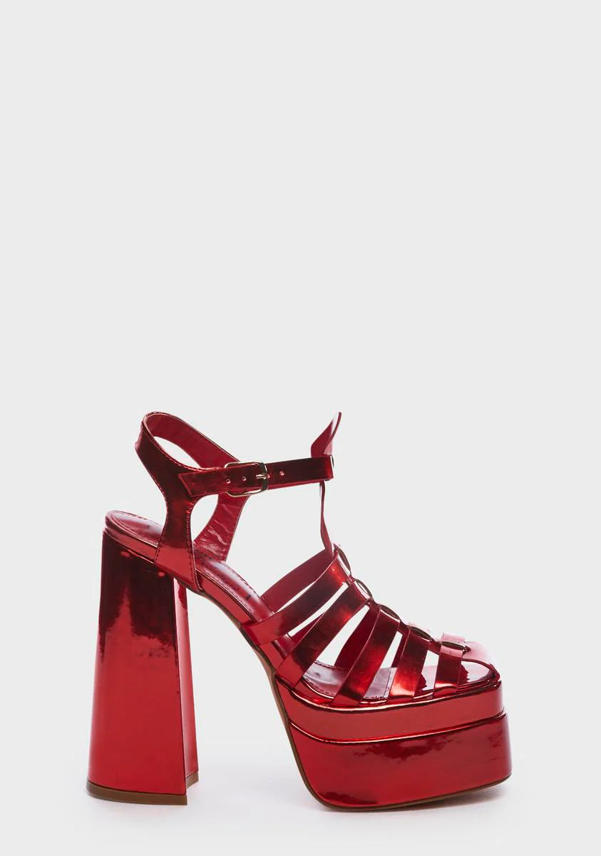 Red Metallic Tacy Platform Sandals