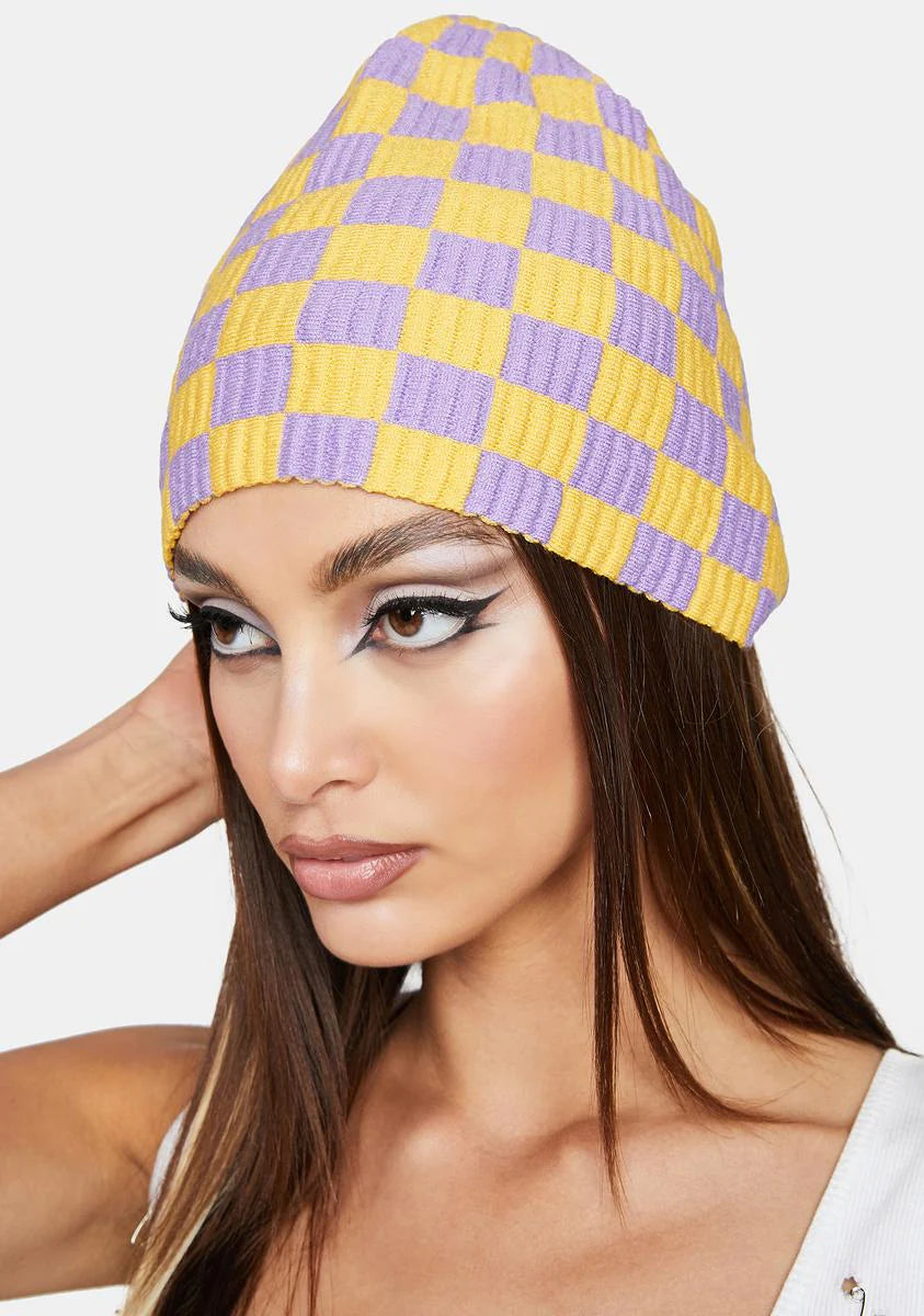 Spring Overthinking It Checkered Beanie