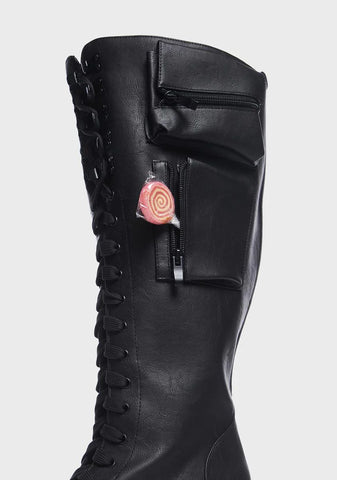 Wide Fit Obsidian Pocket Platform Boots