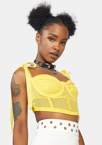 Lemon Tie Breaker Mesh Corset Top