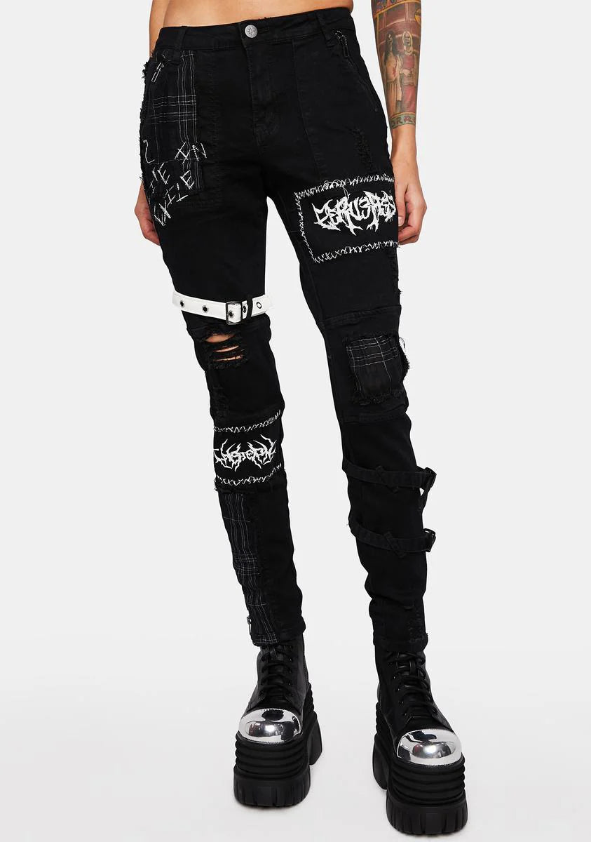 Distortion Patched Skinny Jeans