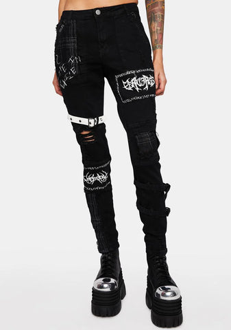 Distortion Patched Skinny Jeans