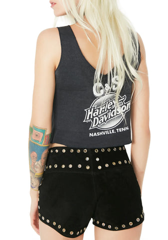 Black Suede Grommet Shorts