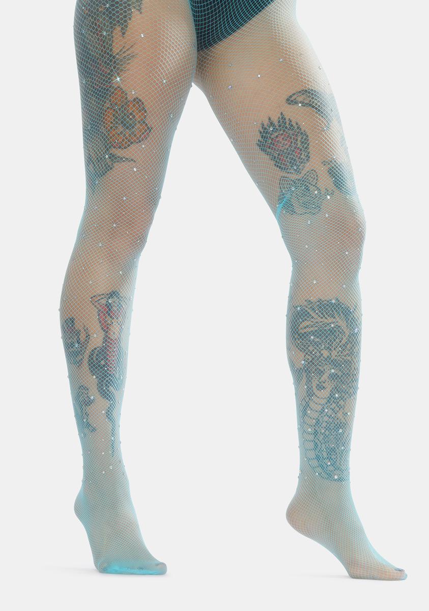 Aqua Fairy Glam Pearl Fishnet Tights