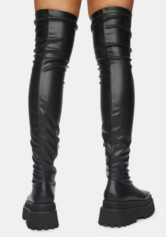 Synth Vegan Stretch Leather Over The Knee Boots
