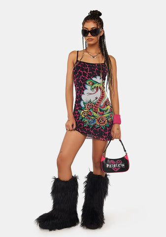 Rose Cobra Mesh Slip Dress