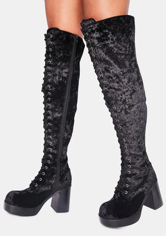 Original Sin Velvet Knee High Boots