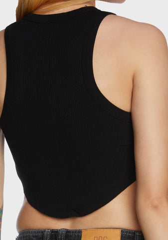 Curved Hem Tank Top - Black