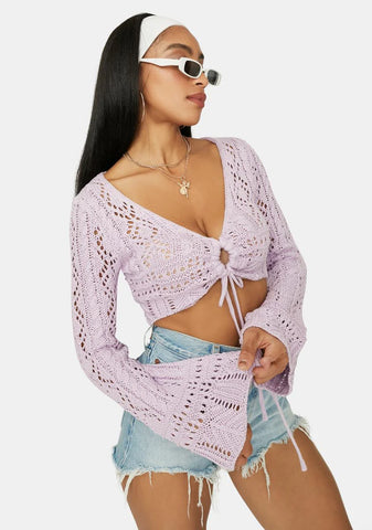 Lavender Coming Soon Loose Crochet Crop Top