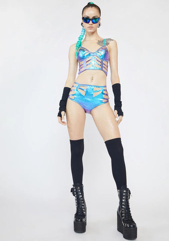 Aqua Skeletoria Cutout Shorts