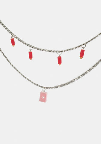 Hottie Drawn To U Pencil Charm Necklace