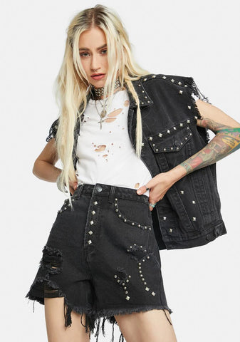 Hands On Distressed Denim Shorts