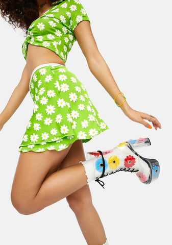 Used To Know Ya Daisy Print Wrap Mini Skirt