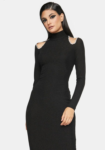 Diamante Detail Shoulder Cut Out Midi Dress