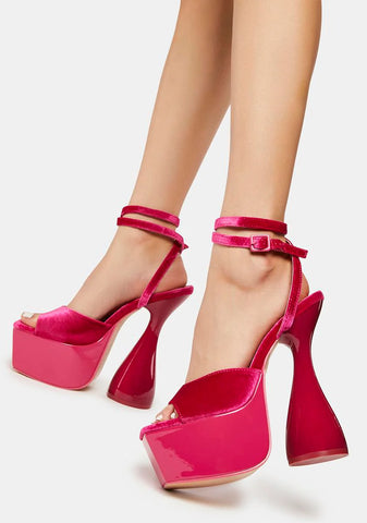 Pink Disco Velvet Lace Up Heels