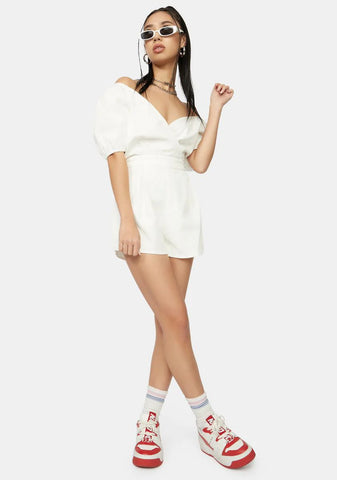 Bliss Theory Denim Puff Sleeve Romper