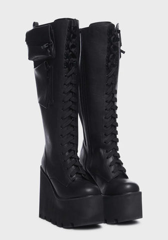 Wide Fit Obsidian Pocket Platform Boots