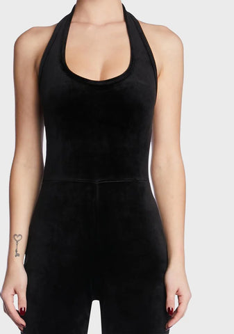 Big Bling Velour Halter Jumpsuit