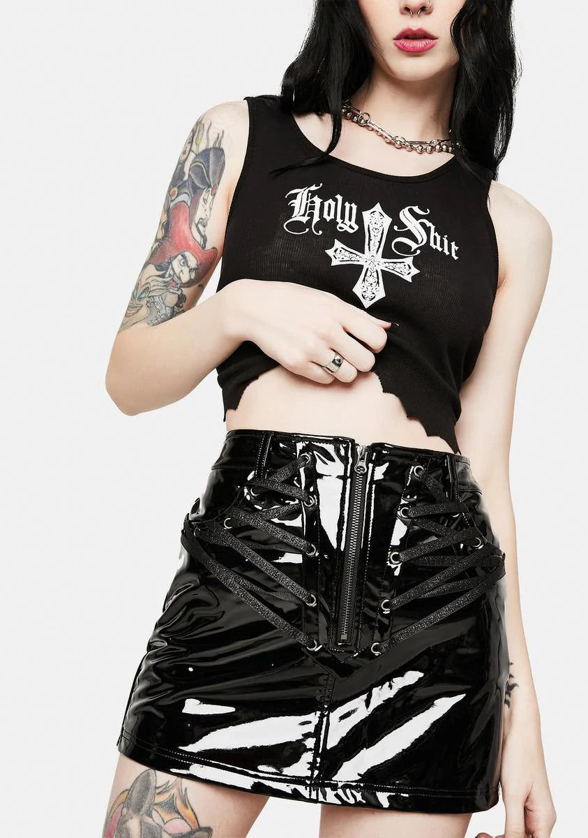 Vinyl Lace-Up Mini Skirt