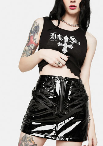Vinyl Lace-Up Mini Skirt