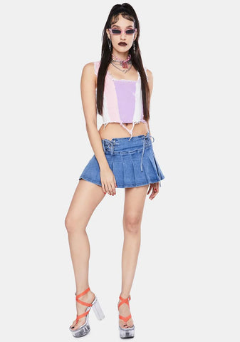 Pastel Patchwork Denim Corset Top