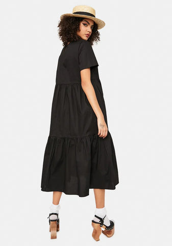 Black Short Sleeve Tiered Maxi Dress