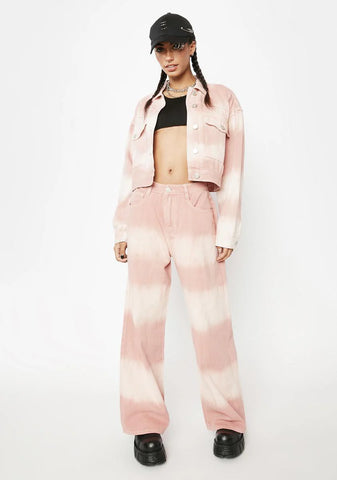 Pink Tones Tie Dye Boxy Denim Jacket