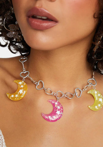 Sweet Shimmering Moonlight Heart Chain Necklace