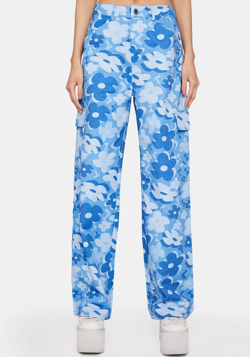 Blue Vacay Floral Cargo Pants
