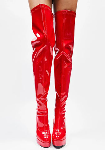 Red Patent Thrill Thigh High Boots