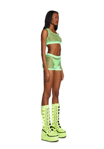 Lime Work It Out Fishnet Shorts Set