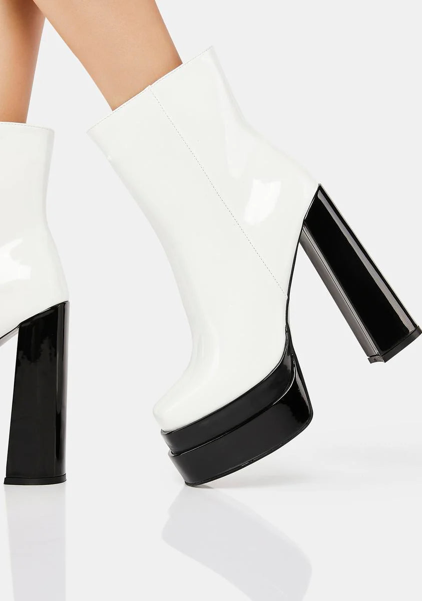 White Mateo Patent Platform Boots