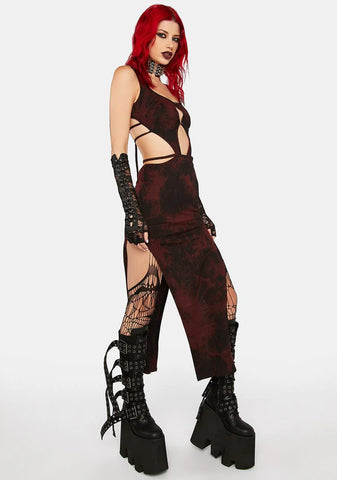 Red Tie Dye Cut-Out Maxi Dress