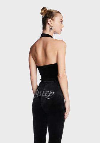 Big Bling Velour Halter Jumpsuit