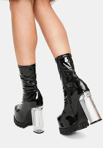 Patent Platform Sock Boots