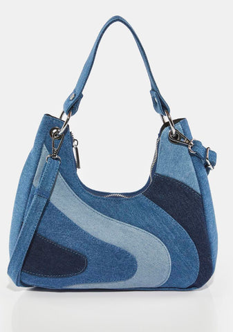 Sara Denim Wave Shoulder Bag