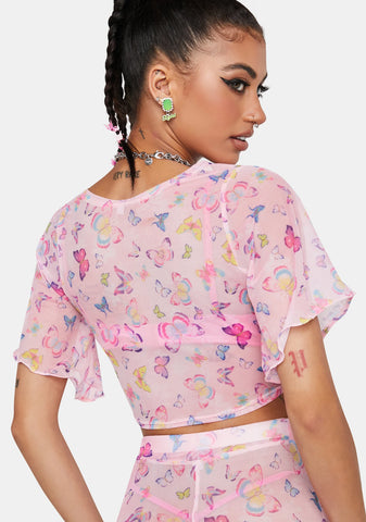 Butterfly O-Ring Crop Top - Pink