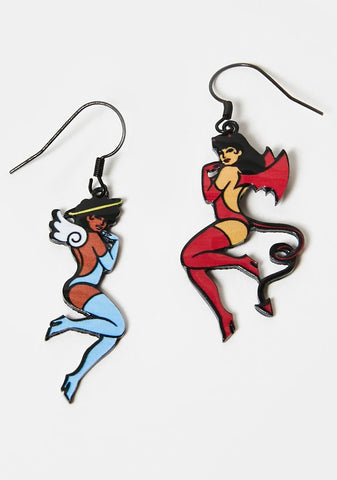 Split Personality Devil Angel Drop Earrings