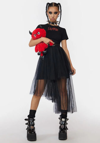 Asymmetric Mesh Hem Midi Dress