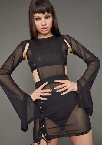 Ruthless Heart Mesh Lace-Up Dress