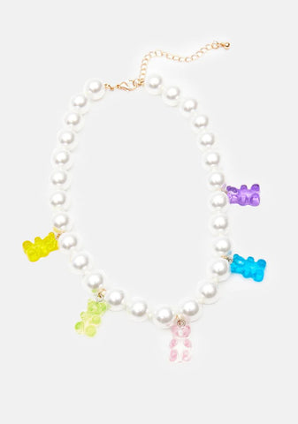 Teddy In Pearls Necklace