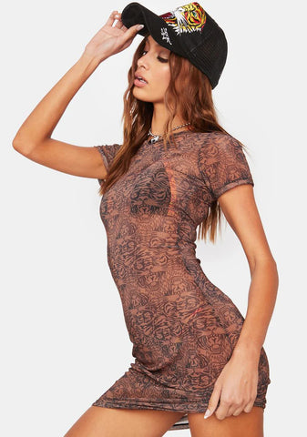Tiger Print Sheer Mini Dress
