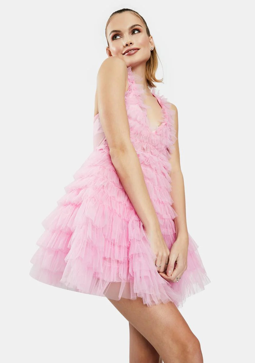 Pink Tulle Ruffle Mini Dress