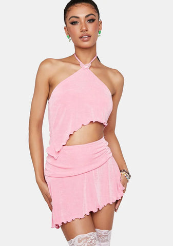 Pink Slinky Creme Binsar Mini Skirt