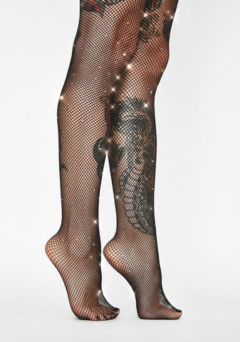 Rhinestone Mini Fishnet Tights