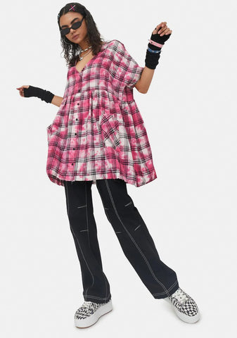 Young Hearts Washed Plaid Dress