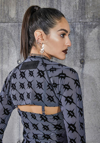 Snare Monogram Print Mesh Dress And Shrug Set