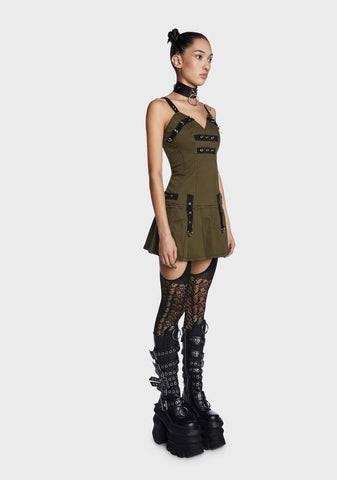 Army Pleated Mini Dress