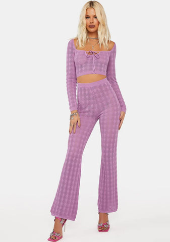 Lilac Pointelle Knit Trousers