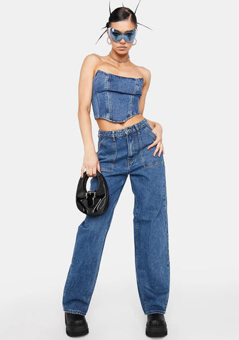 Dip Hem Denim Corset Top